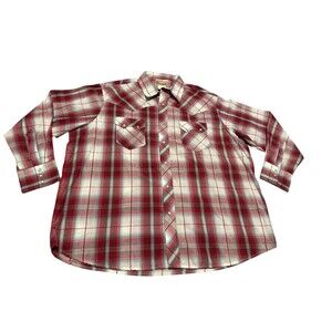 Wrangler Shirt Mens 2XL Red Plaid Vintage Pearl Snap Western Cowboy Rockabilly